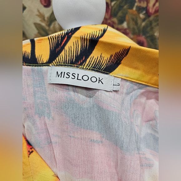 Misslook Hawaiian Shirt Aloha Shirt Surfing Island Sunset Button Down Size Lg - Picture 6 of 8